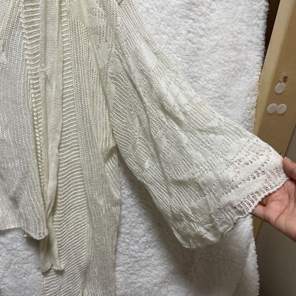 Moth‎ Anthropologie White Knit Cardigan Sweater Crochet Belted Linen M Boho - Picture 9 of 13